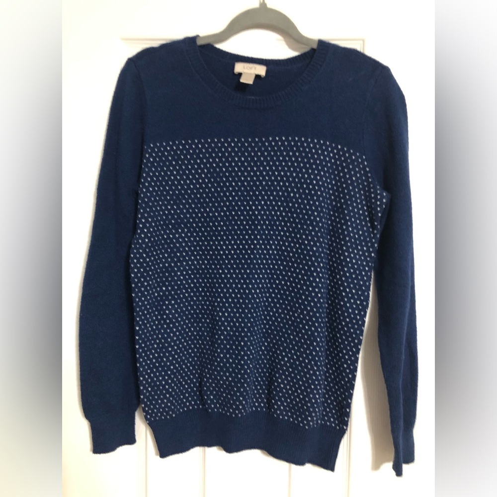 Ann Taylor Loft Factory blue white dot‎ sweater women’s size medium